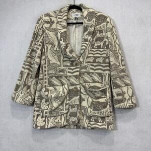 Nordstrom Coat Womens Small Beige Animal Print Fleece Button Front Pockets Lined